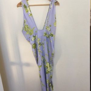 Light purple and green floral bodycon midi dress